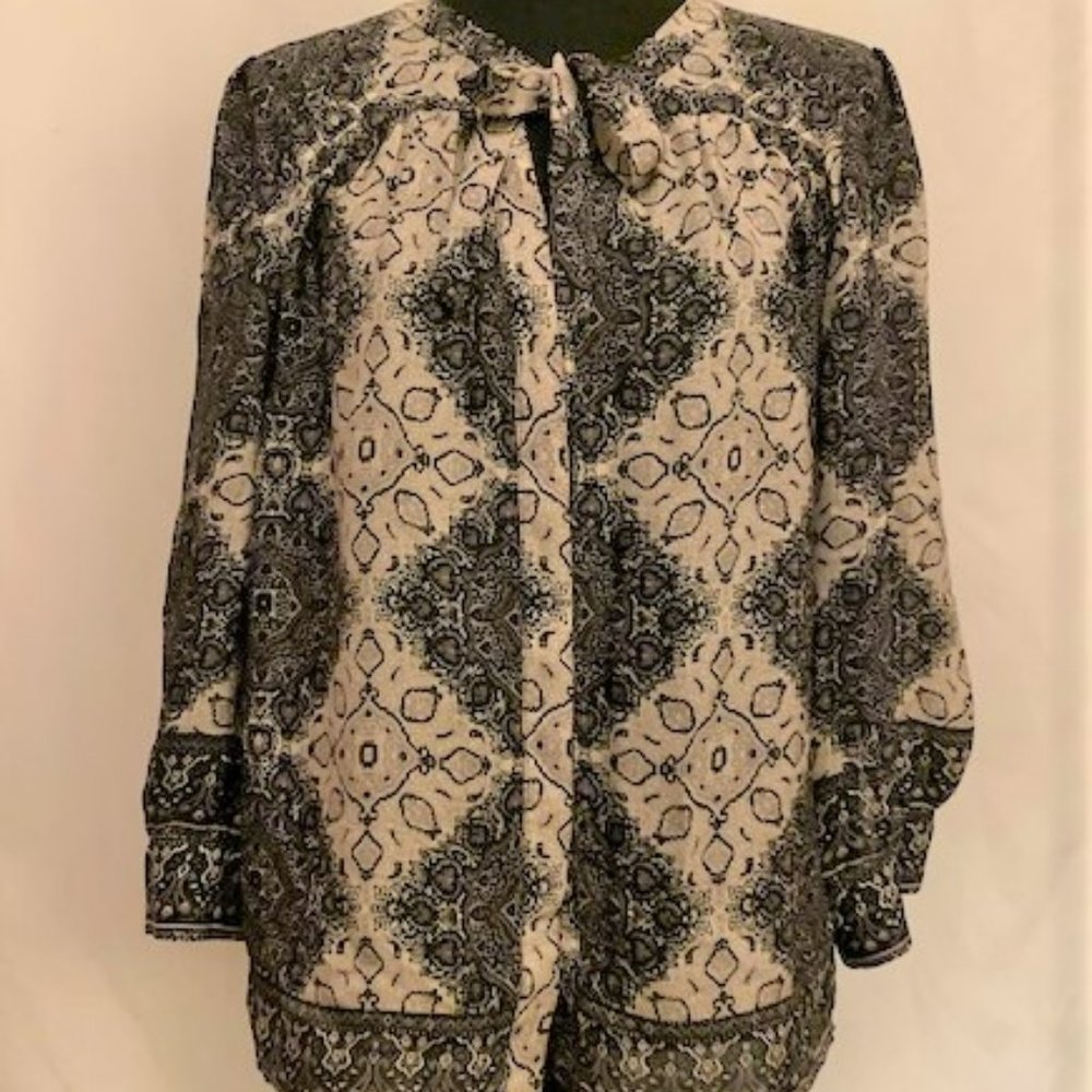 Joie Brown & Tan Geometric Pattern Silk Blouse, Size M